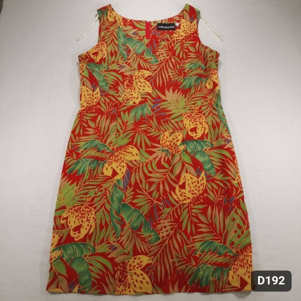 Sag Harbor Resort Tropical Sleeveless Shift Dress Size 14 Red Good Condition